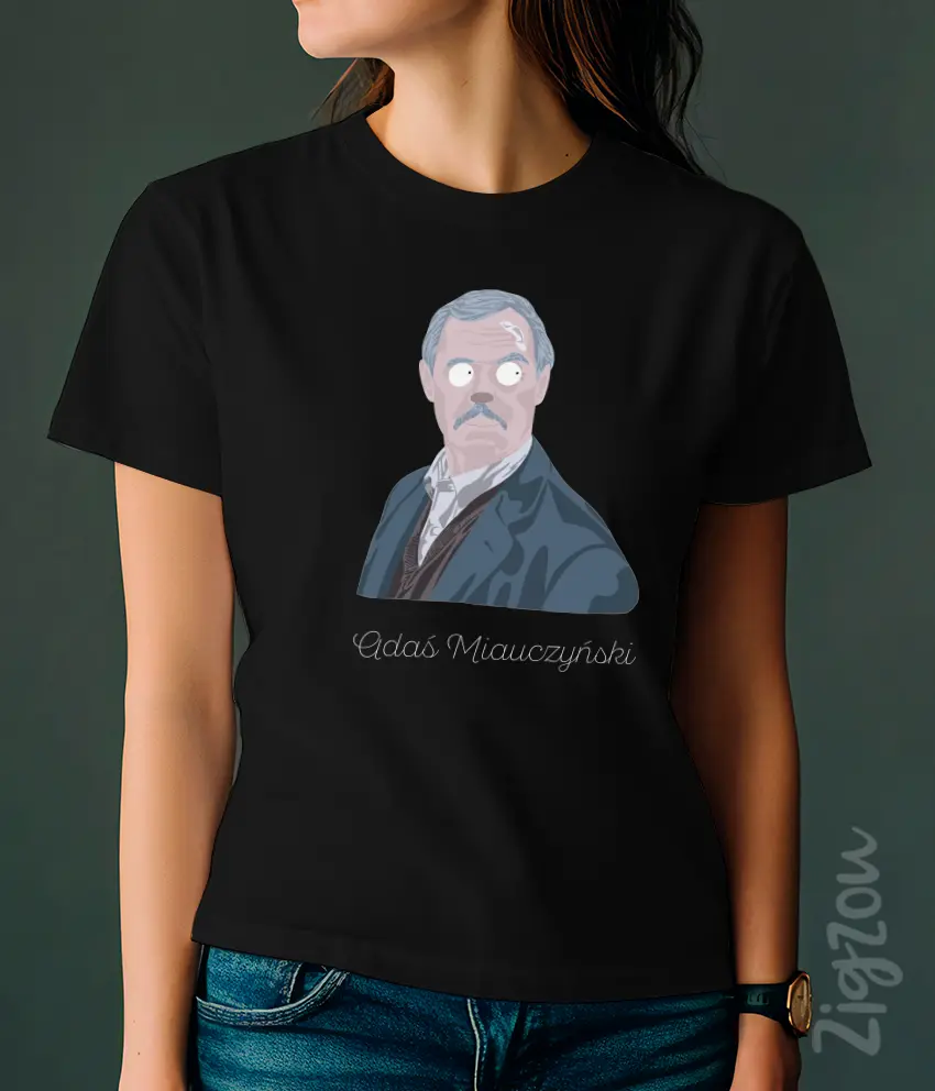 ART-022-W czarna Adaś Miauczyński - koszulka damska z dowolnym nadrukiem online