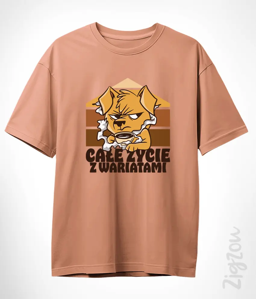 FUN-058-O mocha Całe życie z wariatami - koszulka oversize z dowolnym nadrukiem online
