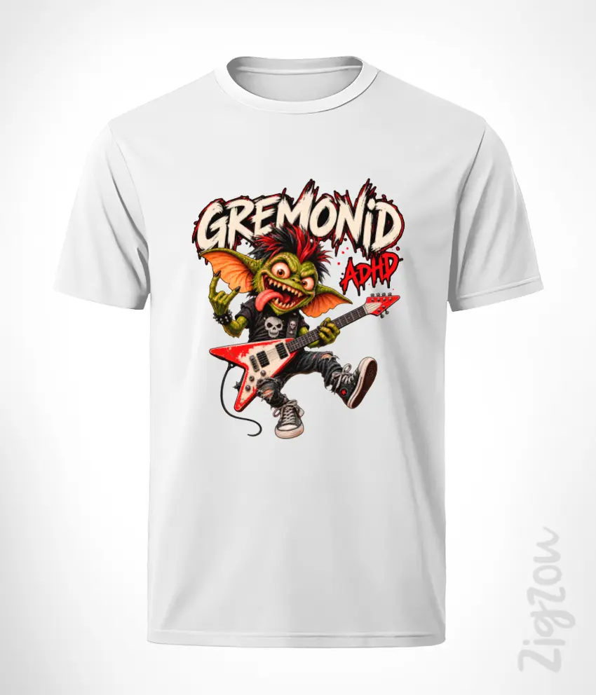 MONS-022-M biała Gremonid gremlin z ADHD - koszulka męska z dowolnym nadrukiem online