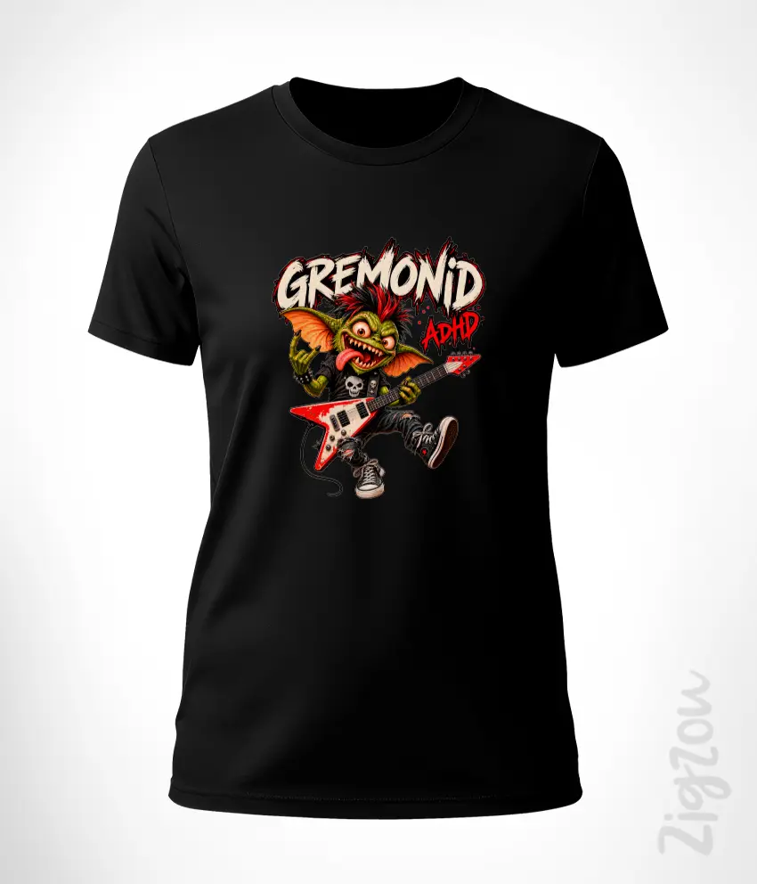MONS-022-W czarna Gremonid gremlin z ADHD - koszulka damska z dowolnym nadrukiem online